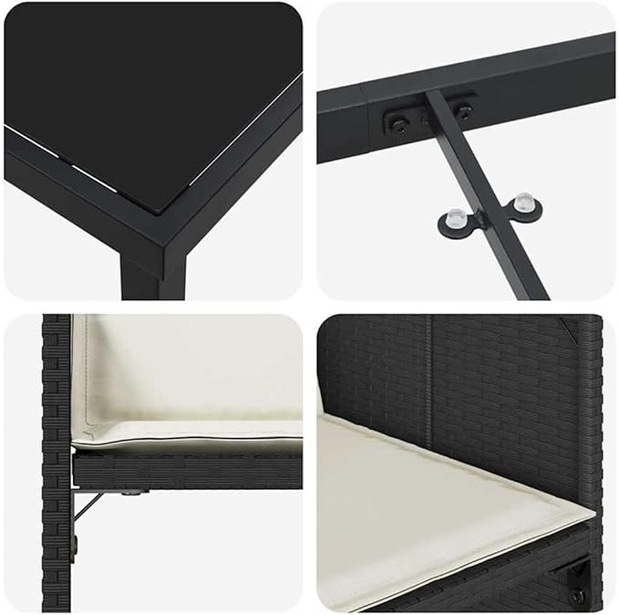 Afuera Living 5 Piece Patio Dining Set, Black Poly Rattan with Cushions, Powder-Coated Steel Frame, Tempered Glass Tabletop, UV Resistant, Weatherproof Outdoor Furniture for Garden or Patio