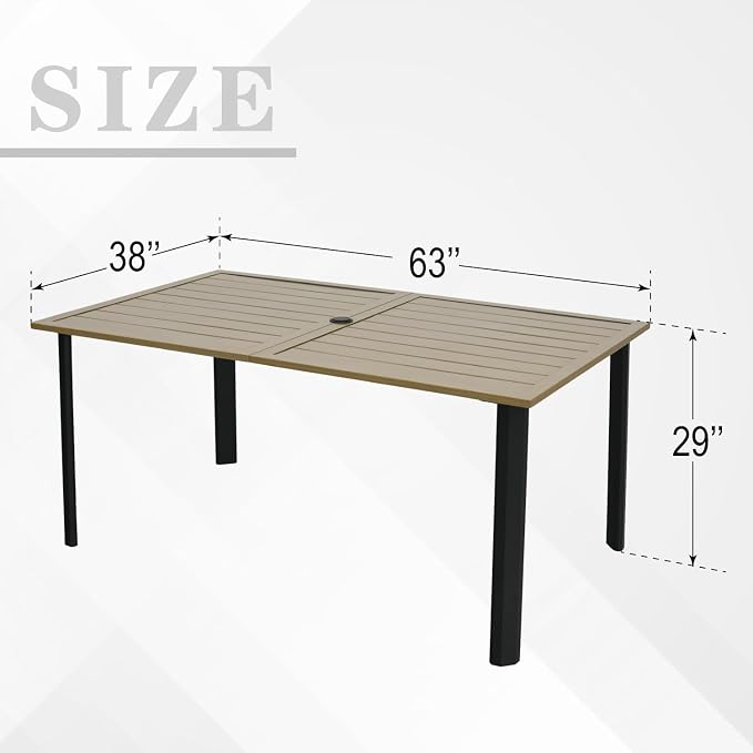 63" Brush Paint Rectangle Outdoor Patio Dining Table with 29" High Top | Brush Paint Table Top, 29" High Table Top, Adjustable Foot, 1.57"-1.9" Adjustable Umbrella Hole