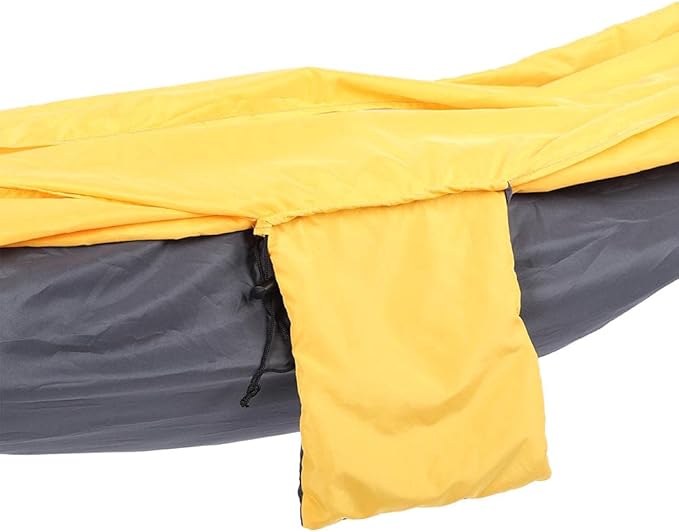 Hanging Chair Bed Dual Use Portable Hammock, Camping Hammock with Steel Buckles and Tree Straps, Sturdy Breathable 300T Polyester Outdoor Swing for Courtyard Corridor (Yellow Gray)