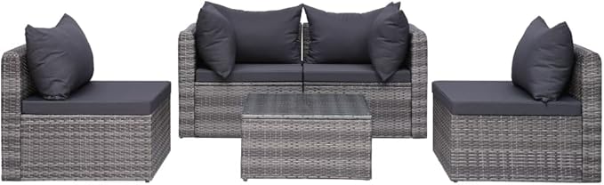 Patio Lounge Set with Cushions,Outdoor Tables and Chairs,Outdoor Furniture Sets,Patio Conversation Sets,for Garden,Deck,Backyard,5 Piece Poly Rattan Gray