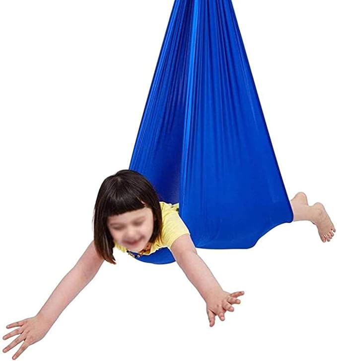 Indoor Sensory Nylon Swing Kids Swings Elastic Hammock for Autism ADHD ADD Up to 100kg Calming Effect On Children (Color : Blue, Size : 150 x 280 cm)