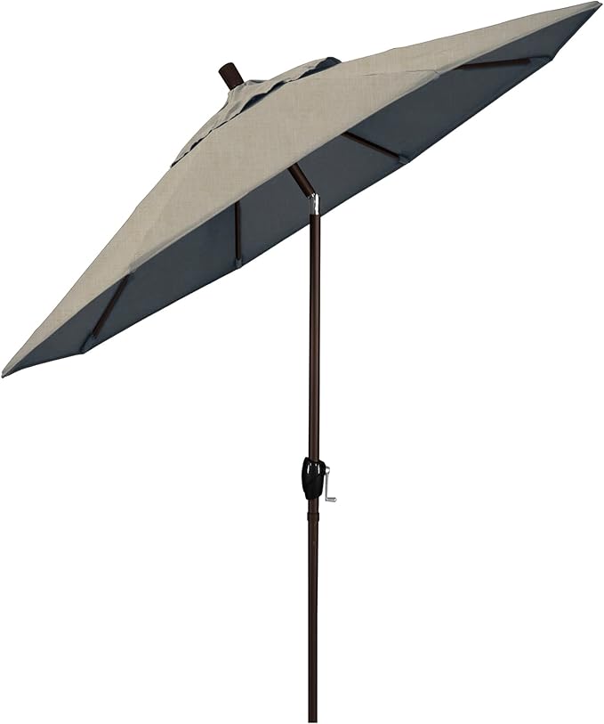 California Umbrella 7.5' Round Aluminum Market Umbrella, Crank Lift, Push Button Tilt, Bronze Pole, Sunbrella Spectrum Dove