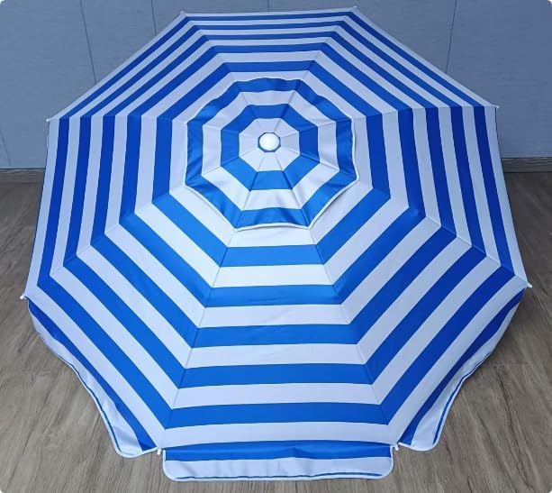 LOTTAFUN 6ft Beach Umbrella - Heavy Duty Wind Resistant UV 50+ Portable Sun Shade with Sand Anchor & Carry Bag, Outdoor Folding Umbrella for Beach, Pool, Patio, Garden (Blue strip) No Tilt The sand needs to exceed the spiral 6inch