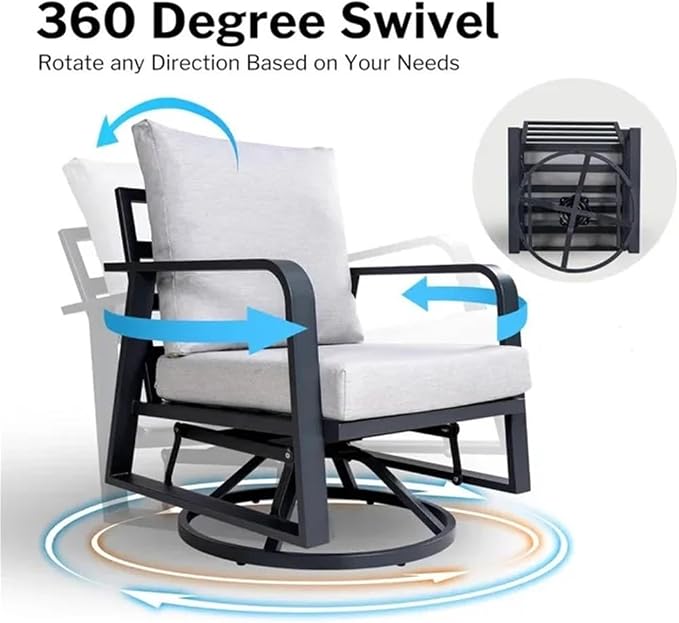 5-Piece Outdoor Sofa Patio Furniture Set All-Weather Aluminum Frame with Swivel Rocking Chairs Outdoor Sofa Bistro Set
