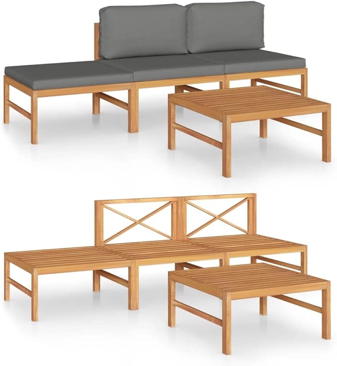 Patio Lounge Set with Gray Cushions,Patio Furniture Sets,Patio Conversation Sets,Outdoor Furniture Sets,for Garden,Backyard,Outdoor,4 Piece Solid Teak Wood