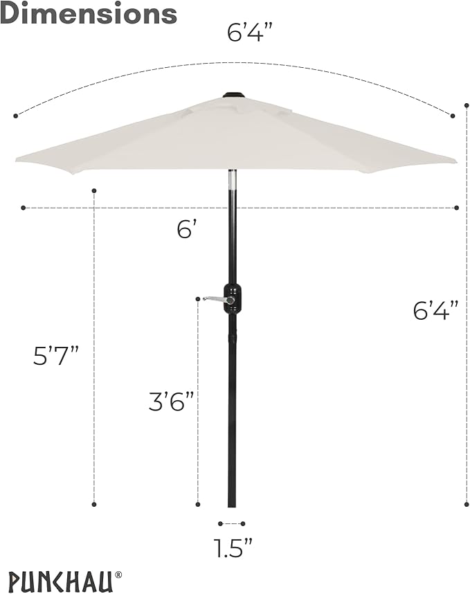 6 Ft Outdoor Patio Umbrella - Outdoor Umbrella for Patio, Pool, Table, Garden, Deck, & Beach - Easy Open/Close Crank and Push Button Tilt Adjustment - Beige Market Umbrellas