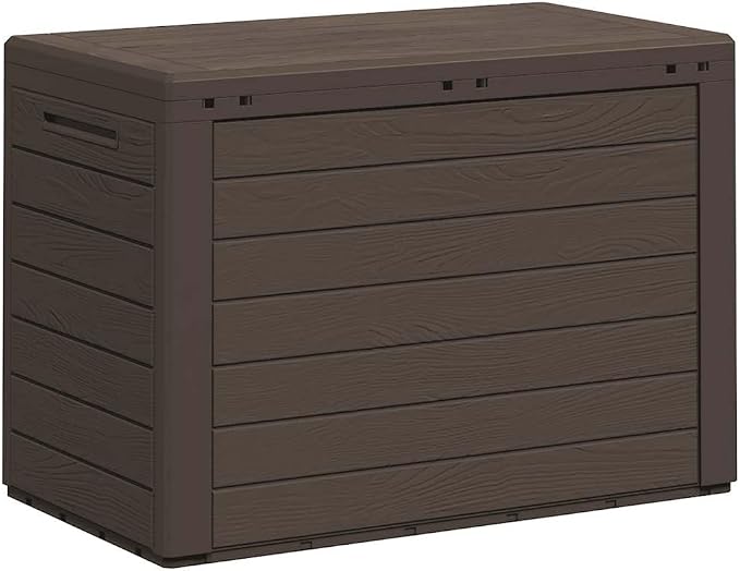 Brown Polypropylene Deck Box 30.7 x 17.3 x 21.7 in 50.4 Gal Outdoor Storage Container with Matte Finish for Patio, Garden & Garage