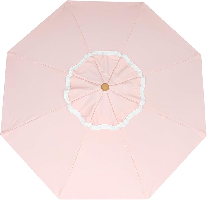AMMSUN 8.2ft Vintage Wood Outdoor Umbrella, with a pulley system, UPF 50+, for markets, gardens, porches, courtyards, beach terraces, cafes, taverns, dining tables, pool sides, wedding venues
