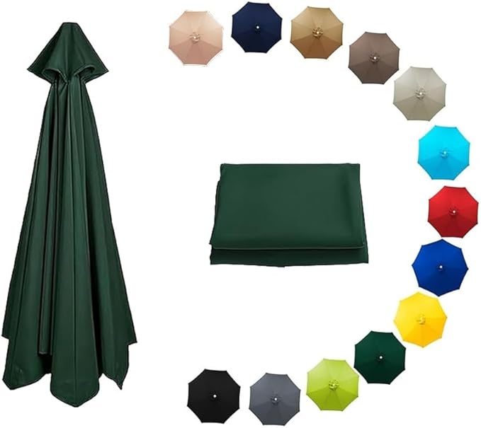 7ft/9ft/10ft Parasol Umbrella Canopy Replacement, Patio Umbrella Replacement Cover, 8 Ribs/6 Ribs Parasol Top Replacement Cloth(Dark Green,270cm/9ft-6ribs)