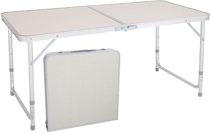 Aluminum Folding Camping Table,4ft Portable Folding Outdoor Table, 3 Adjustable Heights Lightweight Aluminum Table, with Carry Handle for Camping, Beach, BBQ,，Party，Camp Kitchen