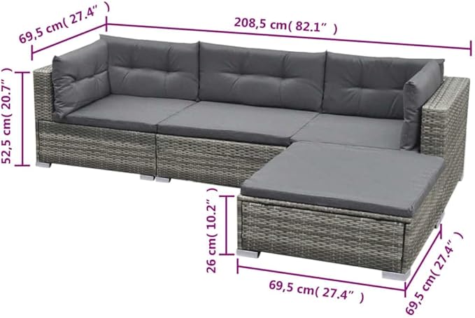 5 Piece Patio Lounge Set with Cushions, Patio Conversation Set Porch Furniture Set Outdoor Dining Sets Outdoor Sofa Sets for Poolside Negotiation Area Exhibition Piazza Poly Rattan Gray