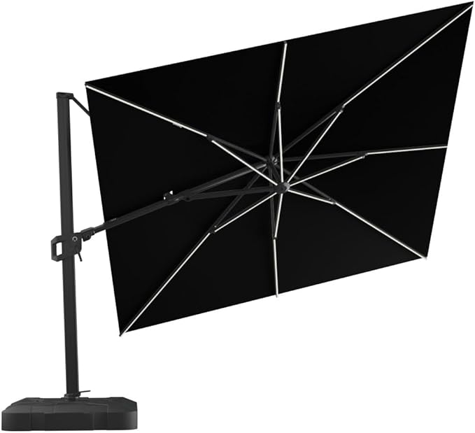 Midtown Umbrellas 9x9 Ft Outdoor Cantilever Patio Umbrella w/Sunbrella Bay Brown - Tilt 360° Rotate Offset Patio Umbrella, Deck Patio Umbrella, Backyard Umbrella & Garden Umbrella - Black Frame