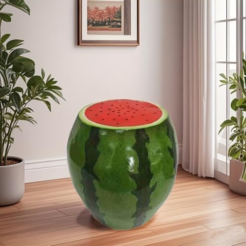 Watermelon Fruit Stool, 13.4" Oversized Resin Side Table, Indoor Outdoor Plant Stand Garden Statue Table, Waterproof Outdoor Decoration Multi-Purpose Kids Seat Patio Furniture (Watermelon)