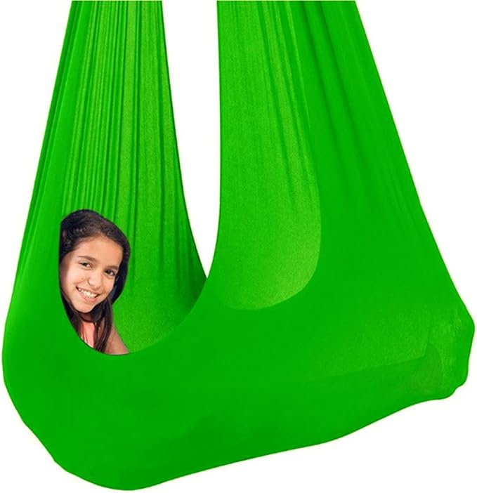 Sensory Swing for adults Indoor kids Therapy Swing Calming Snuggle Hammock durable soft strong fabric swing Excellent stretchability Includes Hanging Hardware ( Color : Grass green , Size : 1M x 2.8M