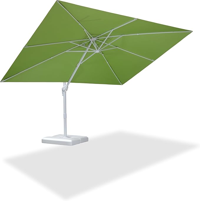 PURPLE LEAF 9' × 11.5' Patio Umbrella White Cantilever Umbrella Aluminum Square Outdoor Offset Umbrella Hanging Windproof with 360° Rotation for Garden Deck Pool, Green