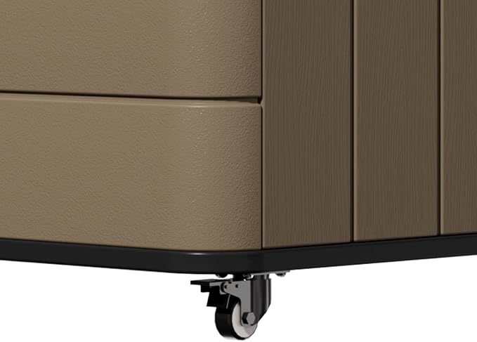 Mrosaa 110 Gallon Deck Box Waterproof with Wheels - Mobile Double-Wall Resin Outdoor Storage Box for Patio, Pool, & Garden - Lockable Deck Storage for Cushions, Pool Floats, Boat Slip (Brown)