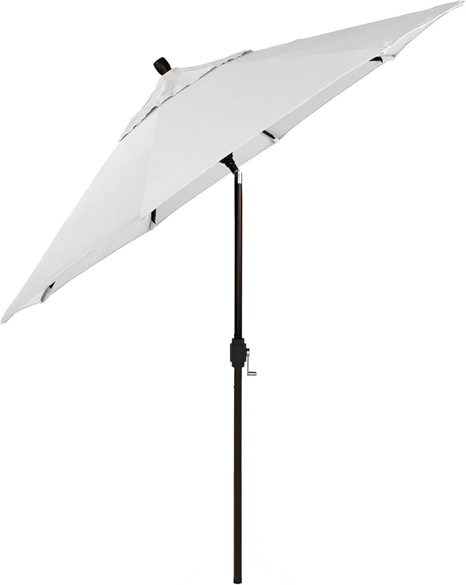 California Umbrella 5-Year-Non-Fading, 9Ft Premium Patio Umbrella, Hand-Crank, Button-Tilt, Bronze Frame, Solution Dyed White Fabric