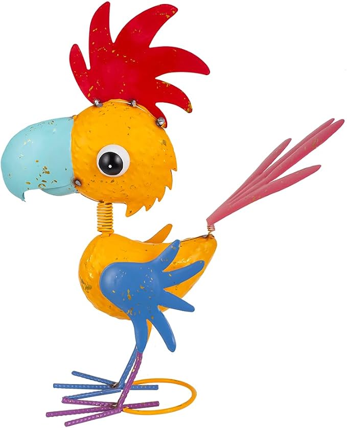 Metal Rooster Garden Statue for Outside, Patio, Law | 15'' Rooster Decor Outdoor Statue, Chicken Yard Art Lawn Deco, Unique Present, for Woman, Garden Lovers