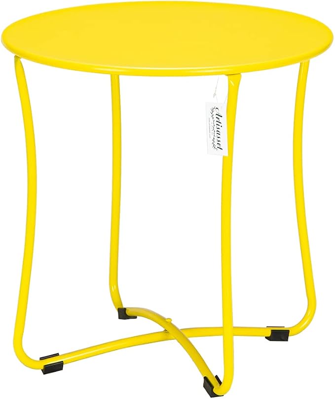 18" Metal Side Table, Small Round Table Terrace Wrought Iron Side Table Weather Resistant Outdoor End Table, Blue (Golden)