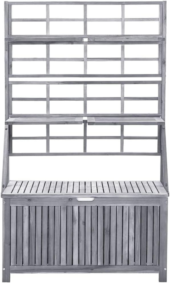Wooden Storage Box with Trellis, Outdoor Storage Deck Box with Trellis,Patio Cabinet with Inner Bag, Storage Chest, Gray 39"x19.7"x63" Solid Wood Acacia