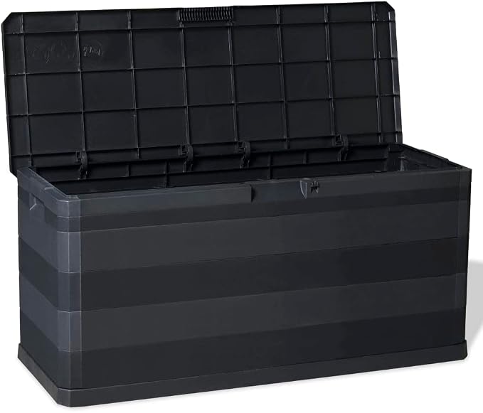 Polypropylene Patio Storage Box Black 46.1x17.7x22 Inch for Cushions Pillows Blankets, Outdoor Storage Chest for Garden