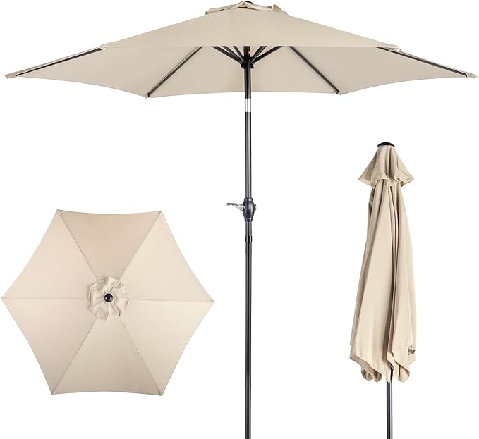 Outdoor Patio Umbrella, 7.5ft Sun Umbrella with Tilt Adjustment and Crank, 6 Ribs Outdoor Umbrellas for Patio, Deck, Garden，Yard, Poolside