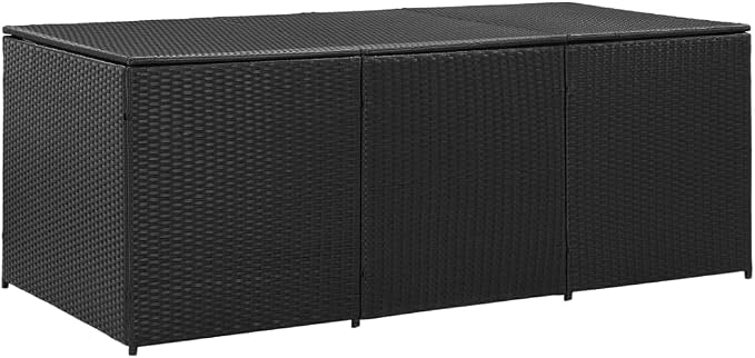Wicker Patio Storage Box with PE Liner, Patio PE Rattan Storage Container, Outdoor Storage Box for Cushions, and Garden Tools, Poly Rattan 70.9"x35.4"x27.6" Black,-899