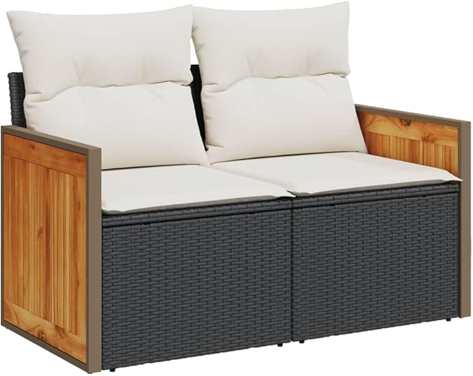 Garden Sofa Set Black PE Rattan Balcony Seating Group Patio Conversation Set for Decks 10 Piece Adjustable Feet