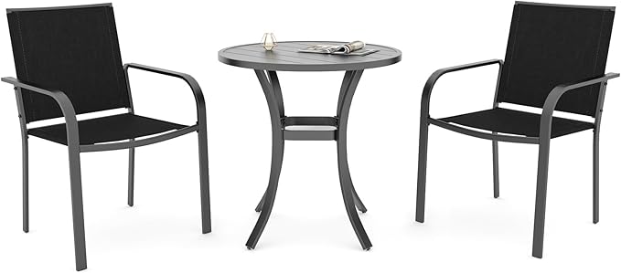 Anmutig 3-Piece Outdoor Patio Dining Set with 27.5 Inch Round Table and 2 Stackable Black Chairs