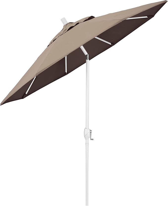 California Umbrella 9' Round Aluminum Market Umbrella, Crank Lift, Push Button Tilt, White Pole, Cilantro