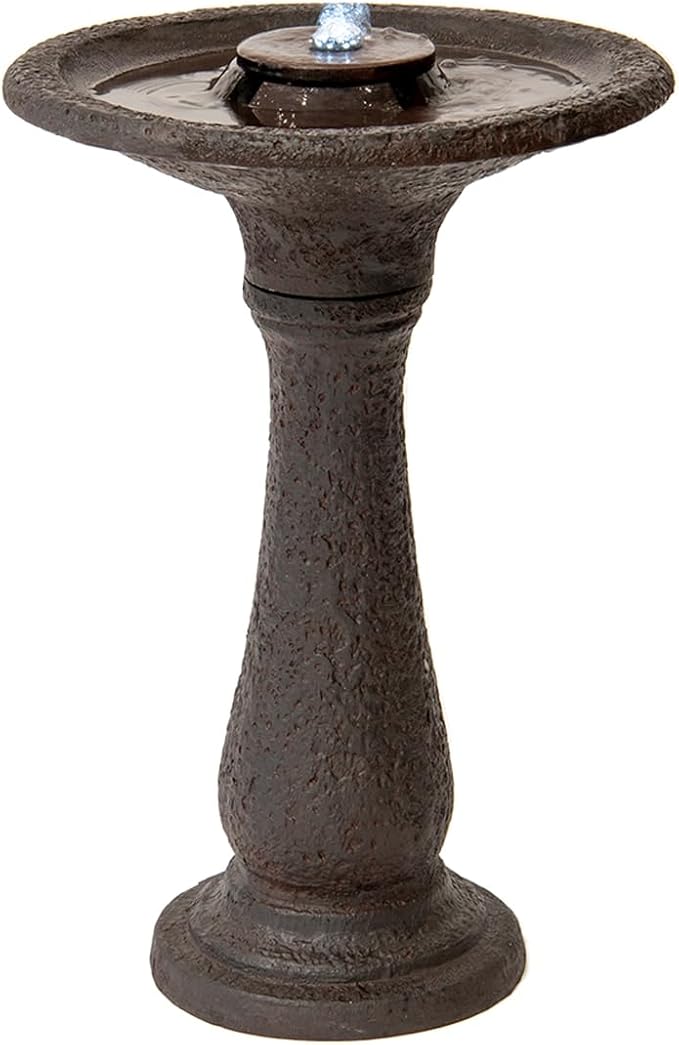 XBrand 23.43" H Resin/Stone Powder/Glass Fiber 1 Tier Water Feature for Outdoor Decor, Birdbath Fountain, Garden Water Feature, Zen Fountain, Lawn and Garden Decor, Dark Brown, AMB3604