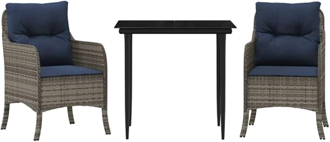 Backyard Furniture Patio Conversation Sets Outdoor Seating 3 Piece Patio Dining Set with Cushions Gray Poly Rattan Suitable for Gardens, Balconies, Decks