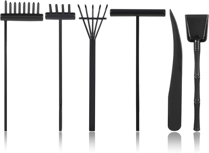 JJUNW Mini Zen Garden Kit, 6 Pcs Zen Garden Rake Tools Sand Casting Kit, Sand Zen Garden, Meditation Accessories for Home Office Desk Garden Decor