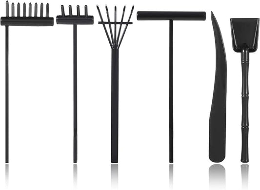 JJUNW Mini Zen Garden Kit, 6 Pcs Zen Garden Rake Tools Sand Casting Kit, Sand Zen Garden, Meditation Accessories for Home Office Desk Garden Decor