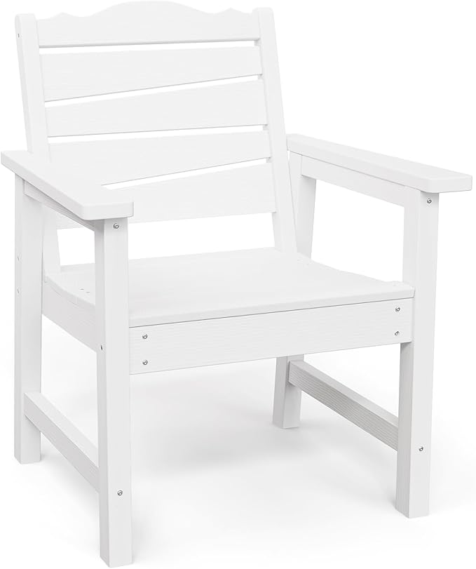 Weatherproof Patio Chair, Poly Lumber Outdoor Patio Chairs with Ergonomic Curved Seat, 400lbs Capacity Outdoor Dining Chairs for Garden, Porch, Lawn & Backyard, White