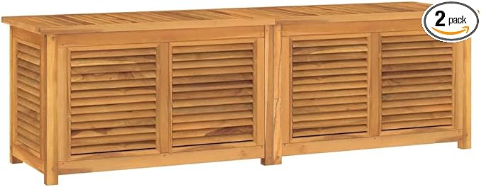 Solid Wood Teak Patio Storage Chest with Louvres Design and Waterproof PE Bag, 68.9"x19.7"x21.7"
