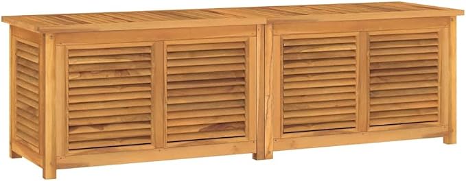 Garden Storage Box, Solid Teak Wood Outdoor Deck Box, Large Patio Organizer for Garden Tools and Cushions, Rectangular Wooden Bin with PE Bag, Brown, 68.9 x 68.9 x 21.7 inch