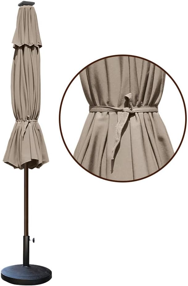 EliteShade USA 10-Year-Non-Fading 9ft Market Patio Umbrella, Commercial Grade Table Sun Umbrella with 80 Solar LED Lights, Crank Open, Windproof & UPF 50+ UV Protection for Garden, Deck, Pool, Backyard, Mushroom