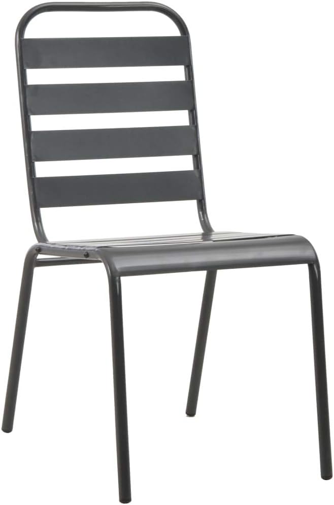5 Piece Patio Dining Set Steel Dark Gray Outdoor Table and Chairs Weather-Resistant Stackable Seat for Garden Balcony Backyard Dining Room Contemporary Slatted Design