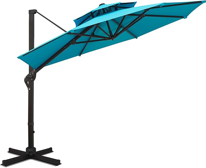 Sunnyglade 11FT Double Top Cantilever Patio Umbrella Deluxe Offset Umbrella 360° Rotation & Integrated Tilting System Heavy Duty Outdoor Umbrella for Market Garden Deck Pool Backyard Patio(Blue)