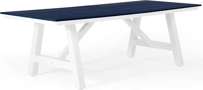 WestinTrends Cape May 9-Piece HDPE Outdoor Furniture Patio Dining Table with Umbrella Hole and Chairs Set for 8, Navy Blue