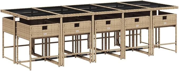 11 pcs Set Patio Dining Set & Outdoor Dining Set Beige PE Rattan Garden Dining Set for Lawn Backyard Front Porch 108.3 x 41.7 x 28.7 in