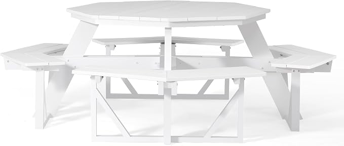 WestinTrends Outdoor 48" HDPE 8-Person Patio Octagon Picnic Table, White