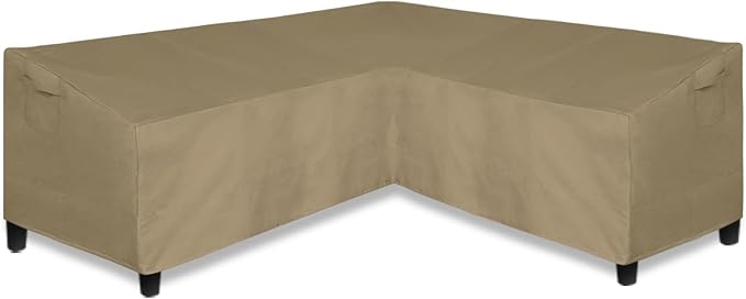 Easy-Going 600D Patio V-Shaped Sectional Sofa Cover, Heavy Duty Outdoor Sectional Cover, Waterproof Furniture Cover with Air Vent 85" L (on Each Side) x 33.5" D x 31" H, Camel