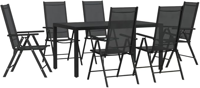 7 Piece Patio Dining Set, Outdoor Sofa Sets Outdoor Lounge Sets Front Porch Furniture Patio Conversation Set for Exhibition Piazza Negotiation Area Garden Black Aluminum