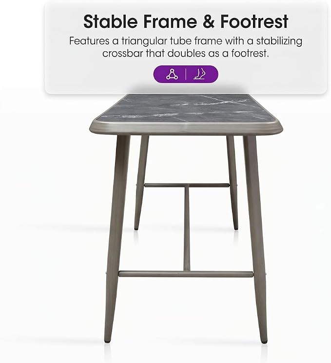 PURPLE LEAF Rectangular Patio Bar High Table Aluminum Stool Dining Table for Kitchen Indoor Outside Grey