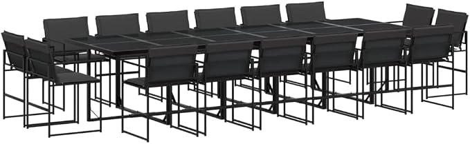 17 Piece Outdoor Patio Dining Set, Foldable Textilene Chairs with Cushions, Space Saving Garden Furniture, Powder Coated Steel Frame, Glass Tabletop