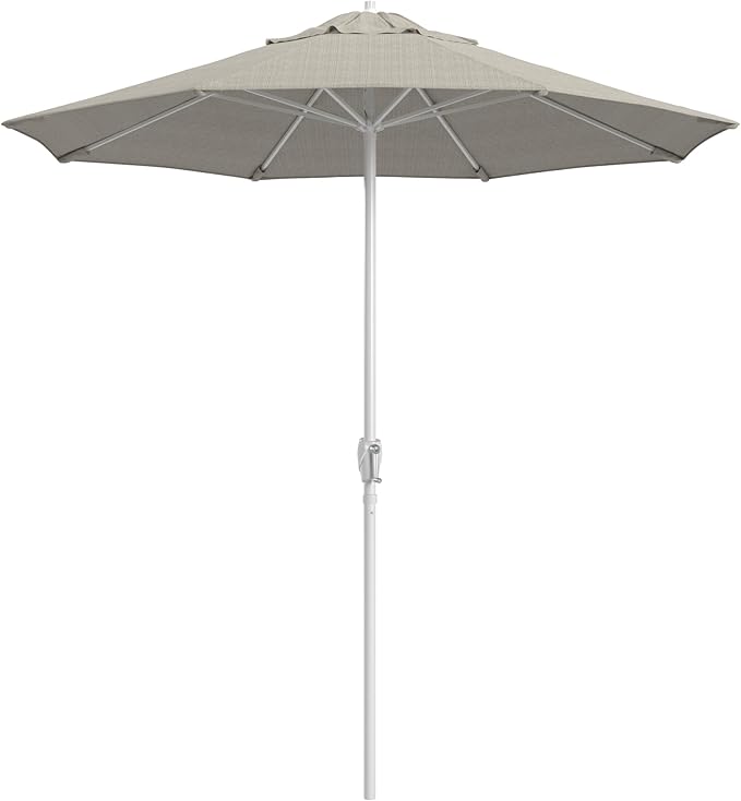 California Umbrella 8-Year Protection 7.5 Ft Outdoor Patio Umbrella, Solstice Fade-Resistant Fabric, Auto-Tilt, Heavy Duty Aluminum Frame, 8 Reinforced Ribs for Pool or Deck, White Pole, Woven Granite