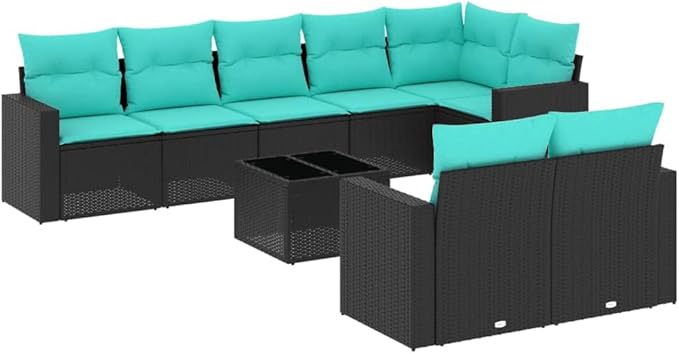 vidaXL Patio Sofa Set with Cushions 9 Piece, Outdoor Conversation Set, Sectional Sofa for Balcony Garden, Patio Furniture, Black Poly Rattan