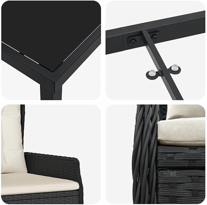 Afuera Living 7 Piece Poly Rattan Patio Dining Set, Black Finish, Tempered Glass Table, Durable Weather-Resistant Outdoor Seating, Adjustable Chairs with Track Armrests, Modern Design for Garden or